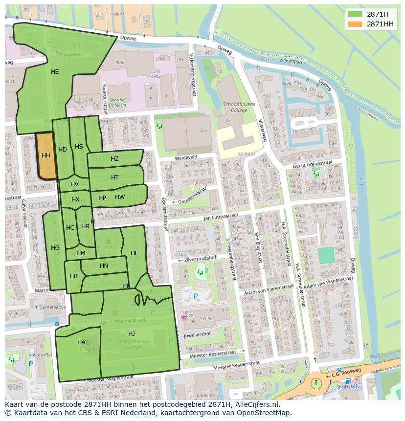 Afbeelding van het postcodegebied 2871 HH op de kaart.