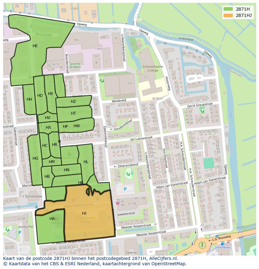Afbeelding van het postcodegebied 2871 HJ op de kaart.