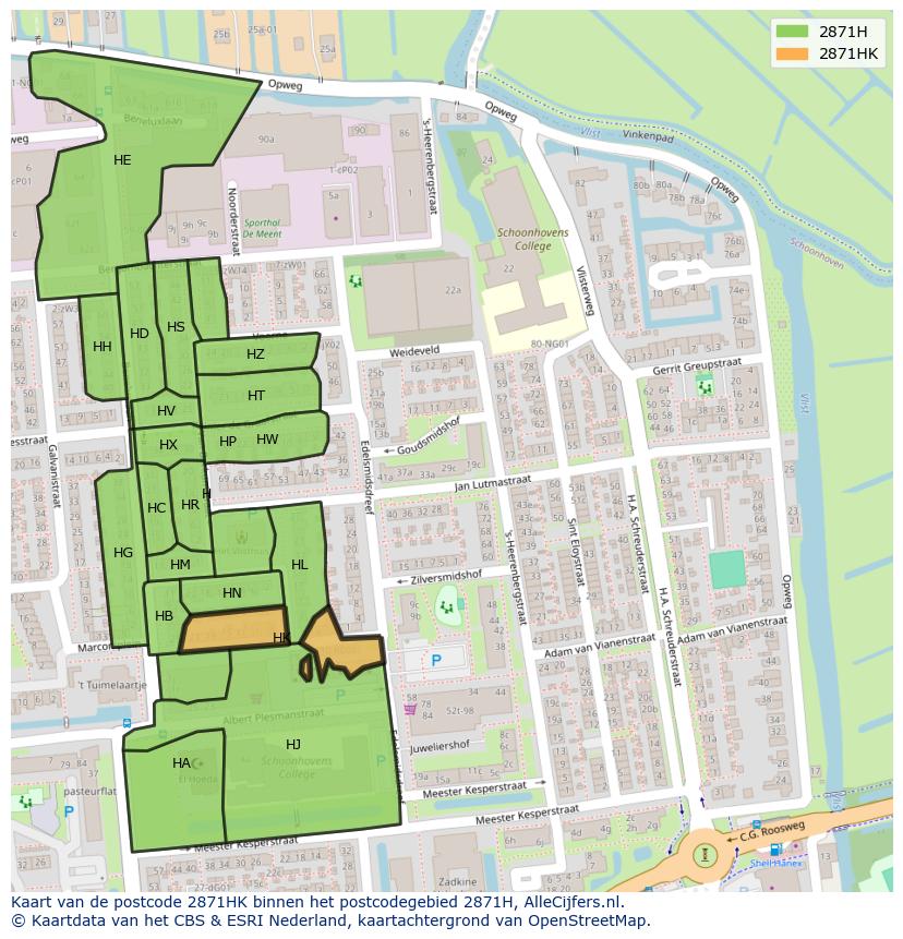 Afbeelding van het postcodegebied 2871 HK op de kaart.