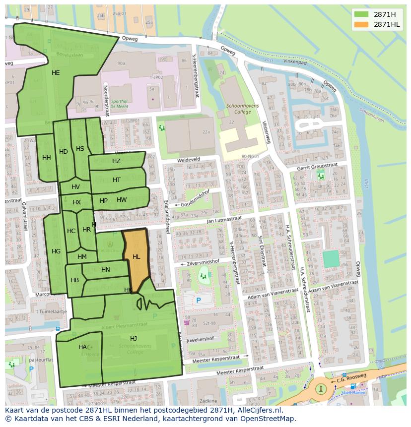 Afbeelding van het postcodegebied 2871 HL op de kaart.