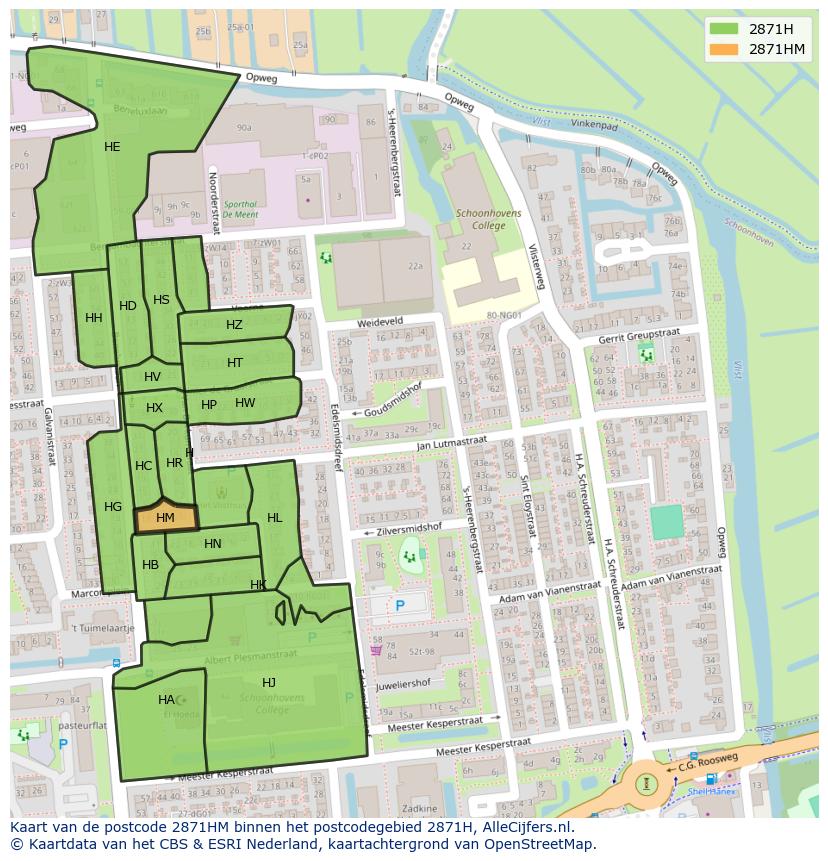 Afbeelding van het postcodegebied 2871 HM op de kaart.
