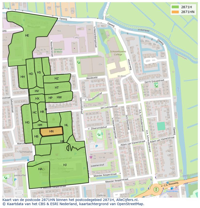 Afbeelding van het postcodegebied 2871 HN op de kaart.