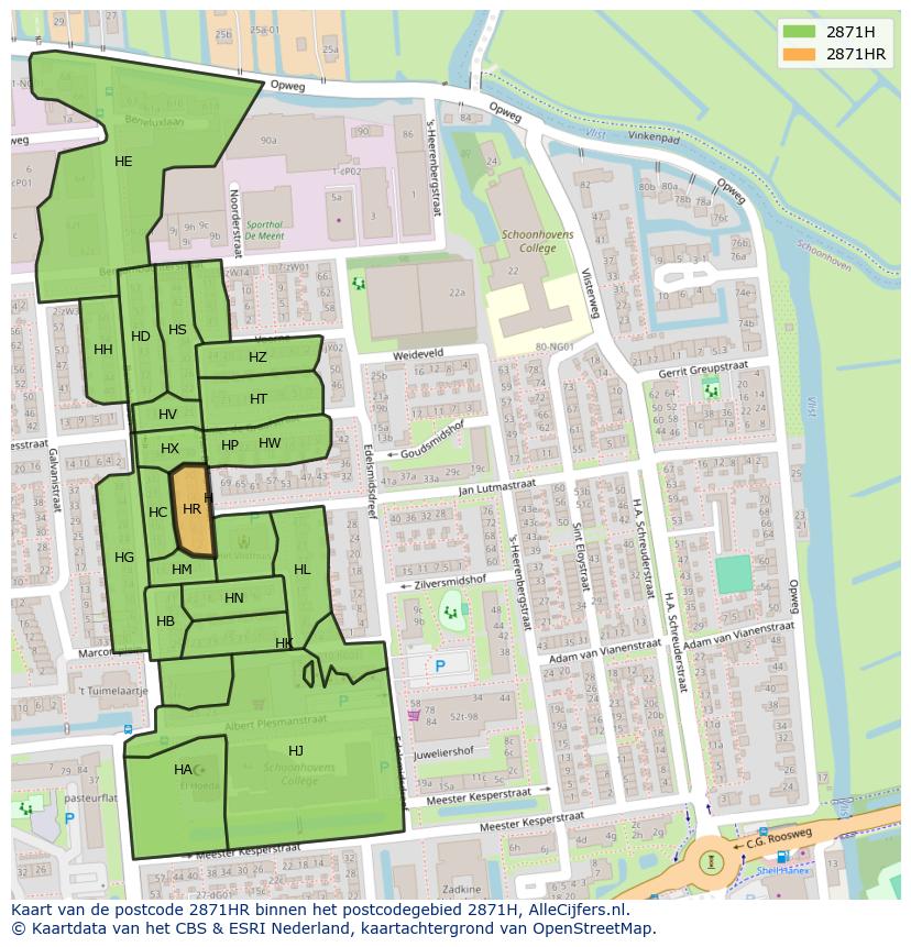 Afbeelding van het postcodegebied 2871 HR op de kaart.