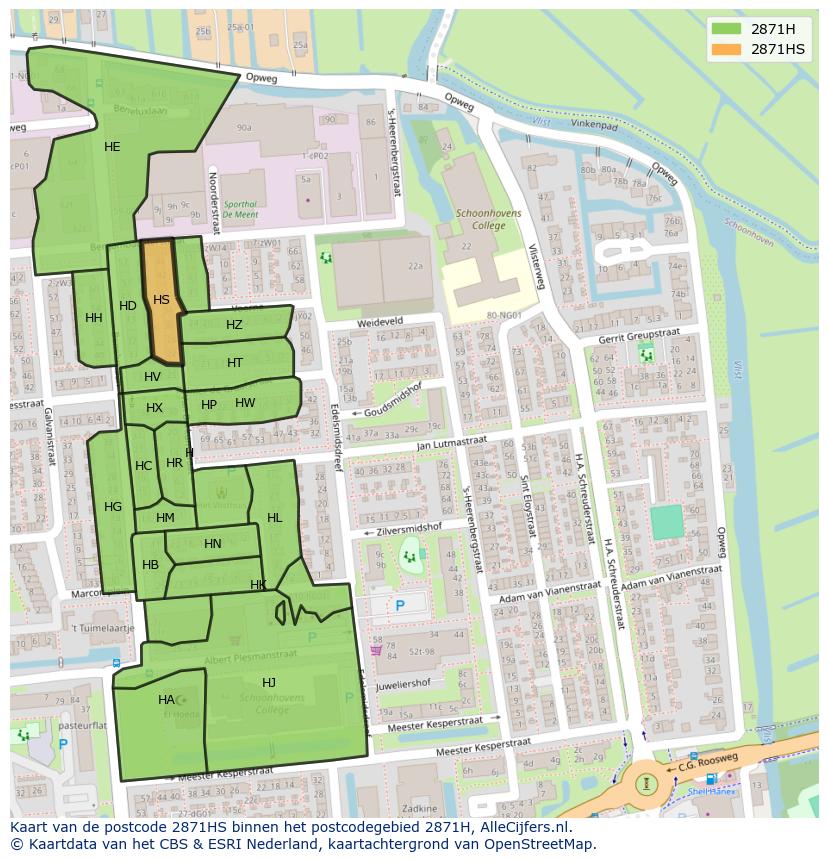 Afbeelding van het postcodegebied 2871 HS op de kaart.