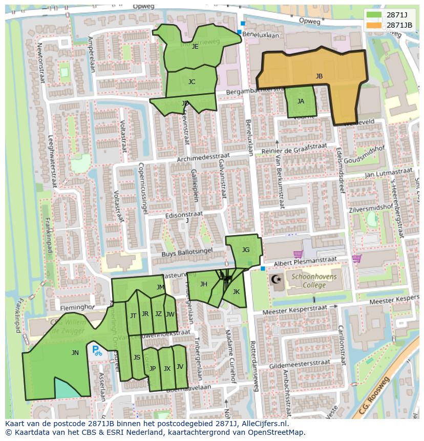 Afbeelding van het postcodegebied 2871 JB op de kaart.