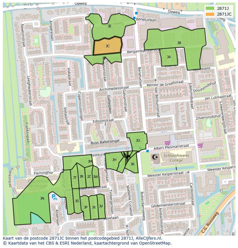 Afbeelding van het postcodegebied 2871 JC op de kaart.