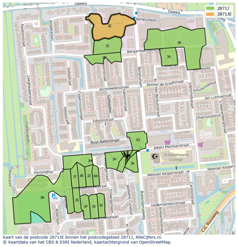 Afbeelding van het postcodegebied 2871 JE op de kaart.