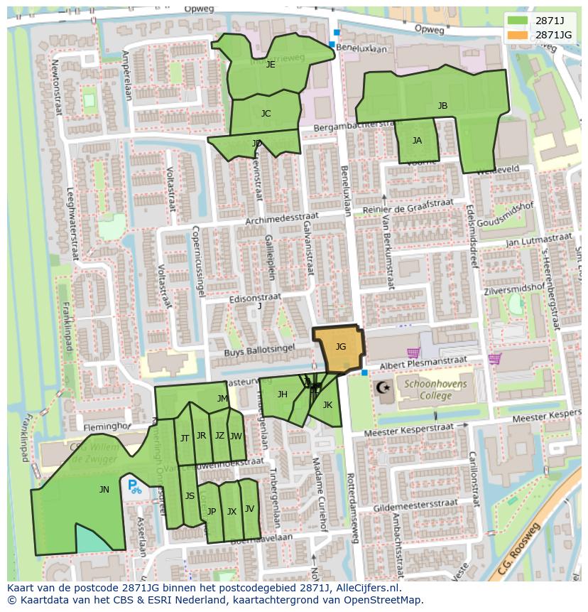 Afbeelding van het postcodegebied 2871 JG op de kaart.