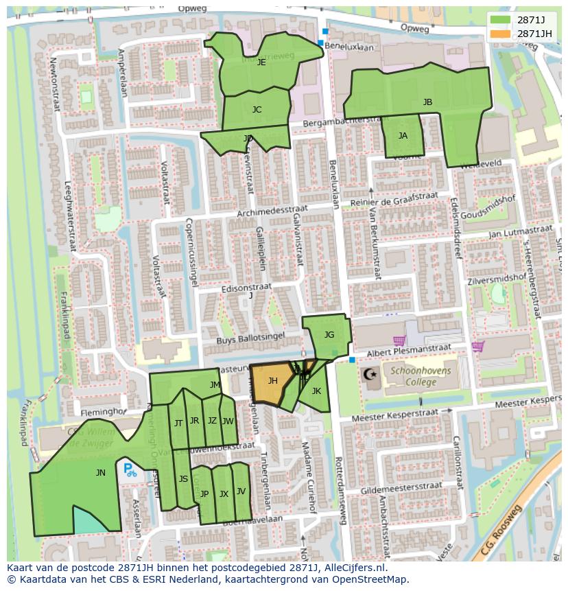 Afbeelding van het postcodegebied 2871 JH op de kaart.