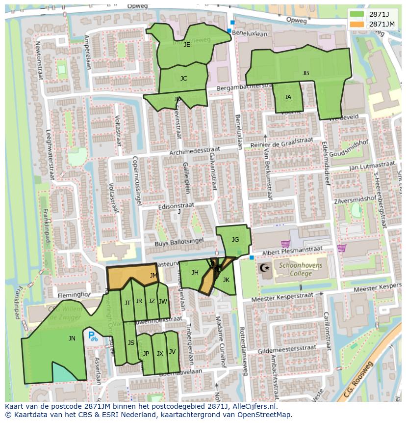 Afbeelding van het postcodegebied 2871 JM op de kaart.