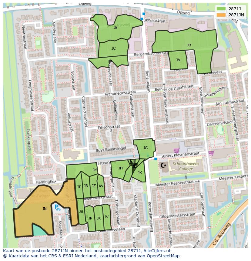 Afbeelding van het postcodegebied 2871 JN op de kaart.