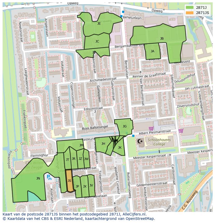 Afbeelding van het postcodegebied 2871 JS op de kaart.