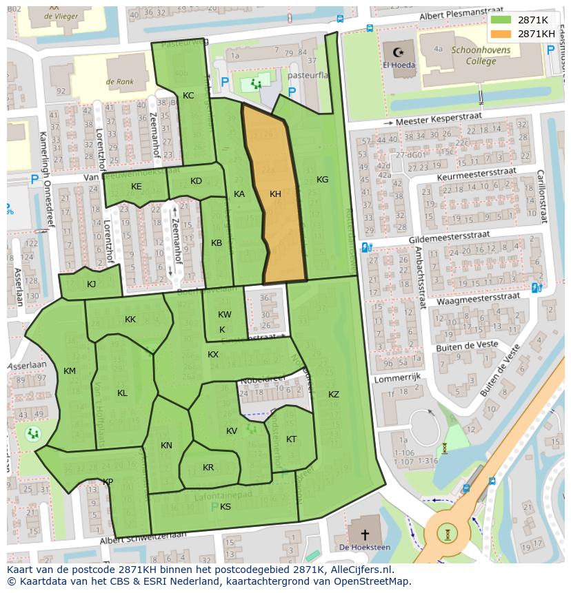 Afbeelding van het postcodegebied 2871 KH op de kaart.