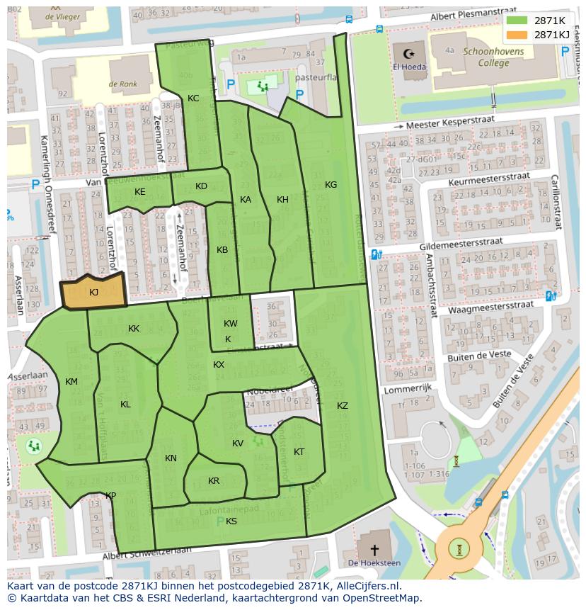 Afbeelding van het postcodegebied 2871 KJ op de kaart.