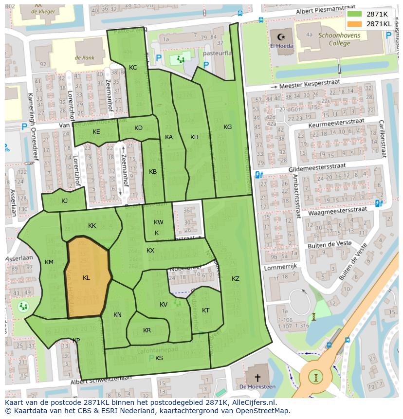 Afbeelding van het postcodegebied 2871 KL op de kaart.