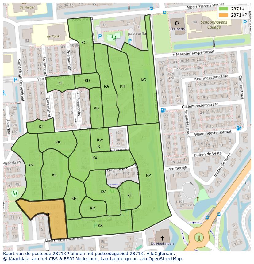 Afbeelding van het postcodegebied 2871 KP op de kaart.
