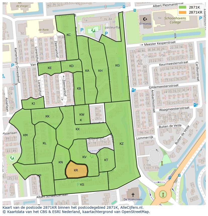 Afbeelding van het postcodegebied 2871 KR op de kaart.