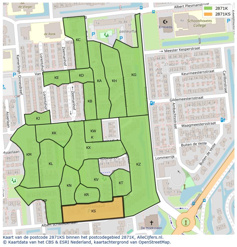 Afbeelding van het postcodegebied 2871 KS op de kaart.