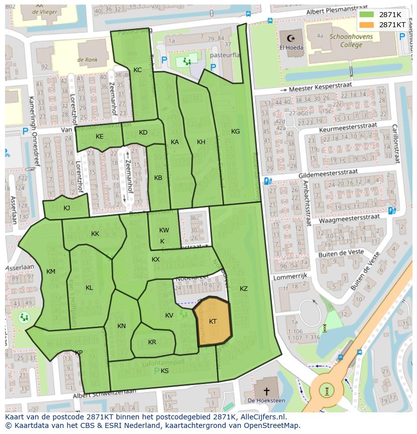 Afbeelding van het postcodegebied 2871 KT op de kaart.
