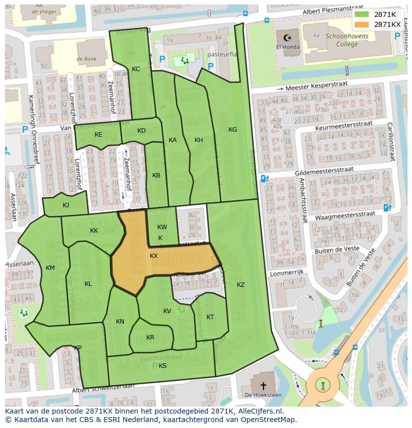 Afbeelding van het postcodegebied 2871 KX op de kaart.