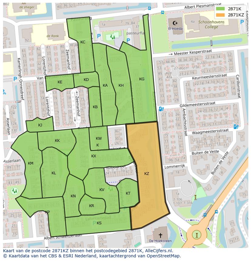 Afbeelding van het postcodegebied 2871 KZ op de kaart.