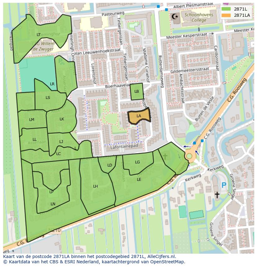 Afbeelding van het postcodegebied 2871 LA op de kaart.