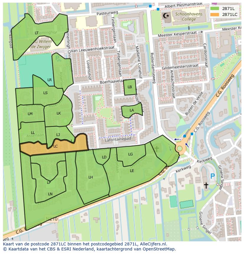 Afbeelding van het postcodegebied 2871 LC op de kaart.