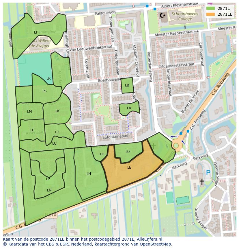 Afbeelding van het postcodegebied 2871 LE op de kaart.
