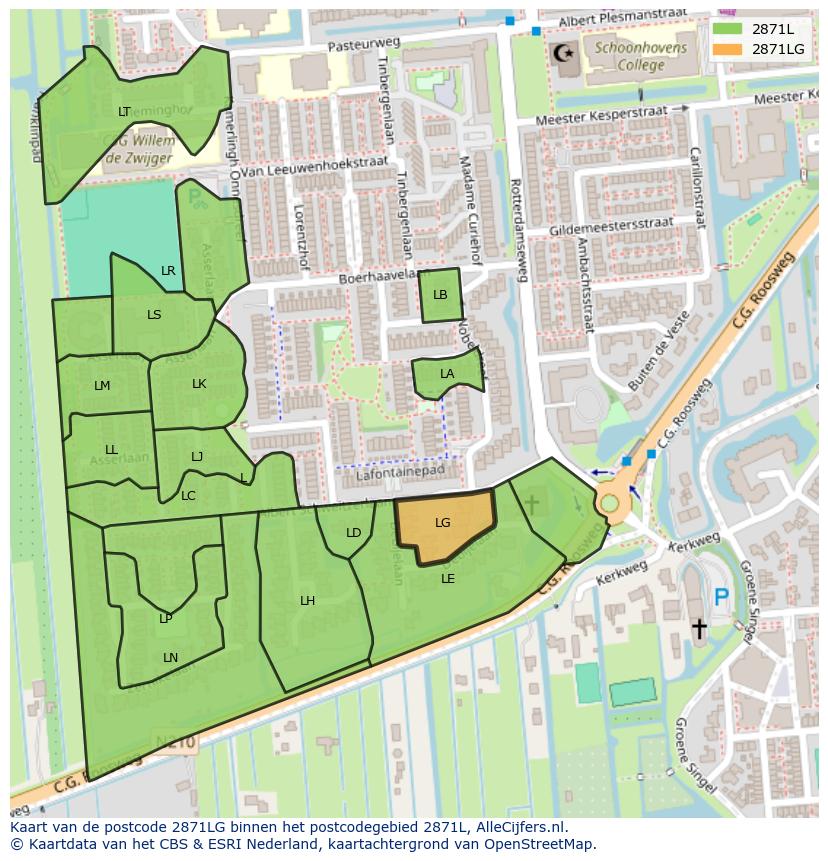 Afbeelding van het postcodegebied 2871 LG op de kaart.