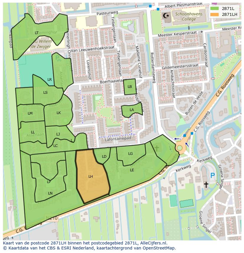 Afbeelding van het postcodegebied 2871 LH op de kaart.