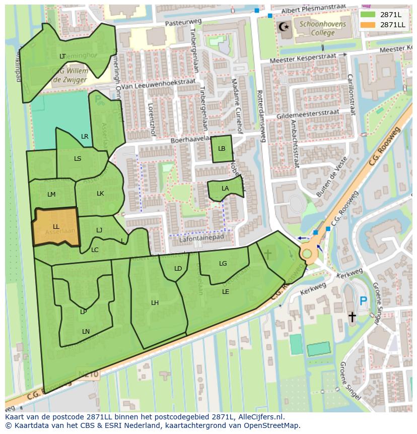 Afbeelding van het postcodegebied 2871 LL op de kaart.