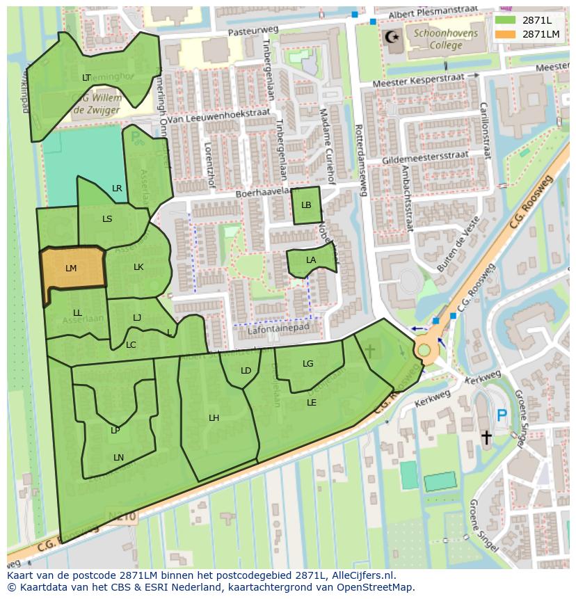 Afbeelding van het postcodegebied 2871 LM op de kaart.