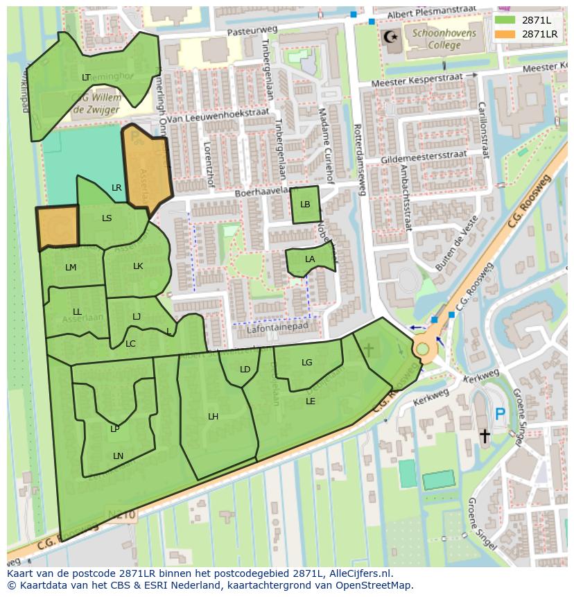 Afbeelding van het postcodegebied 2871 LR op de kaart.
