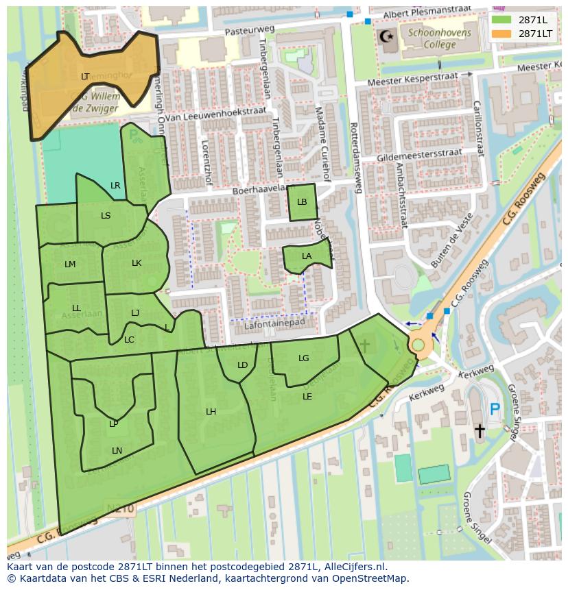 Afbeelding van het postcodegebied 2871 LT op de kaart.