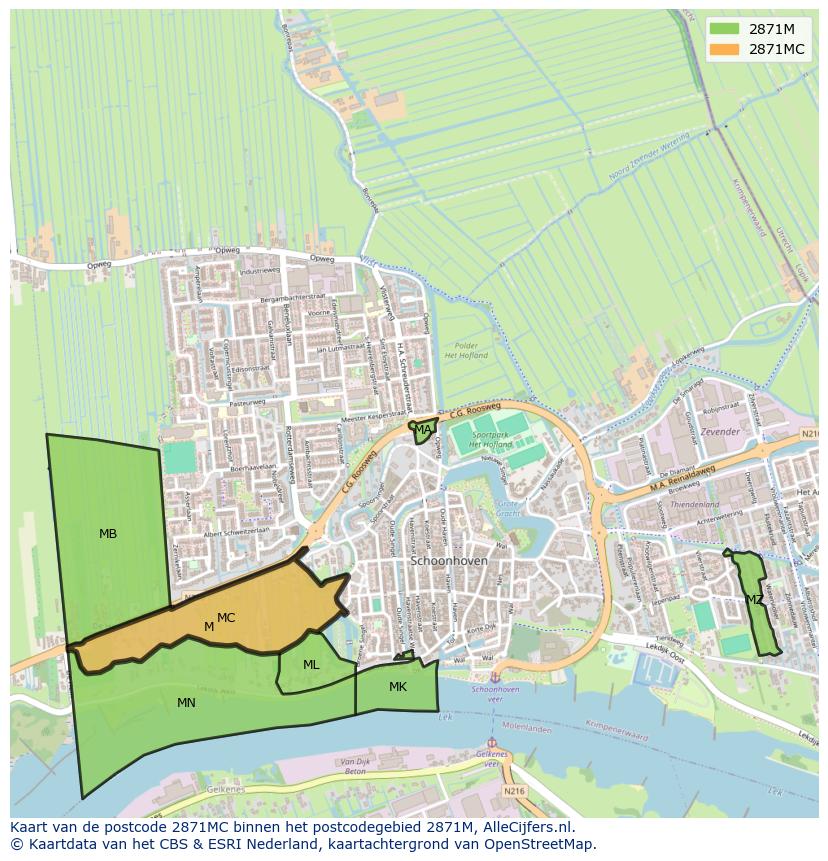 Afbeelding van het postcodegebied 2871 MC op de kaart.