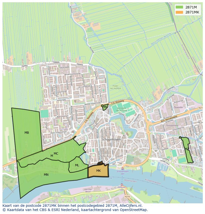 Afbeelding van het postcodegebied 2871 MK op de kaart.