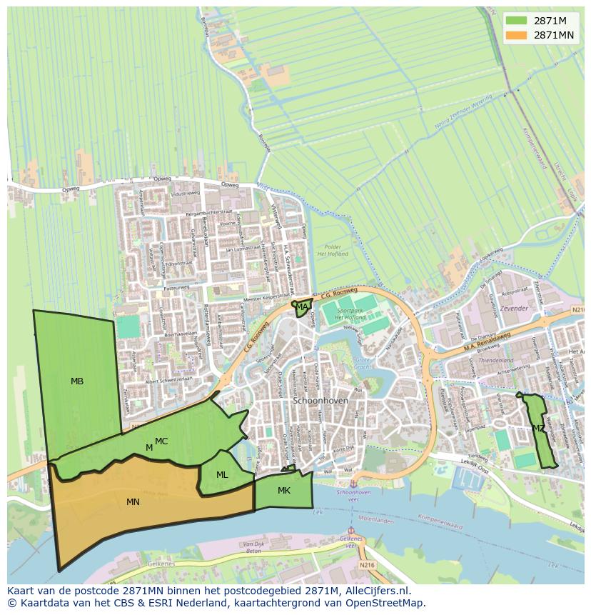 Afbeelding van het postcodegebied 2871 MN op de kaart.