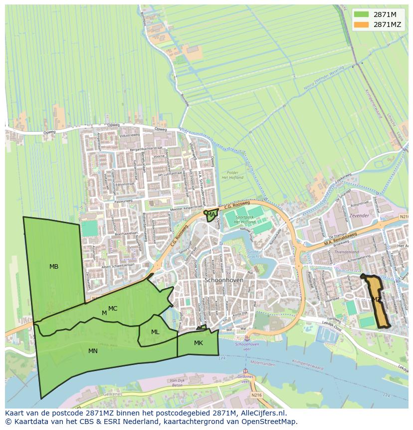 Afbeelding van het postcodegebied 2871 MZ op de kaart.