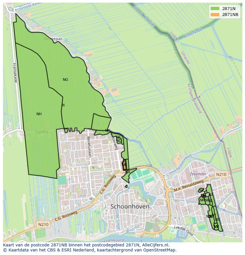 Afbeelding van het postcodegebied 2871 NB op de kaart.