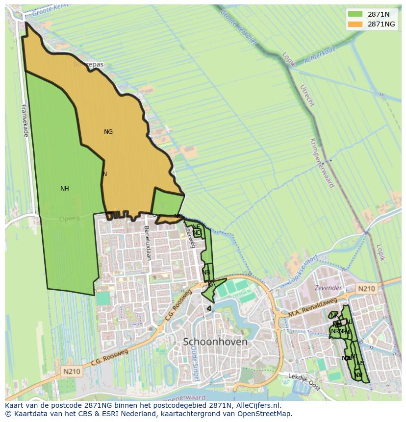 Afbeelding van het postcodegebied 2871 NG op de kaart.