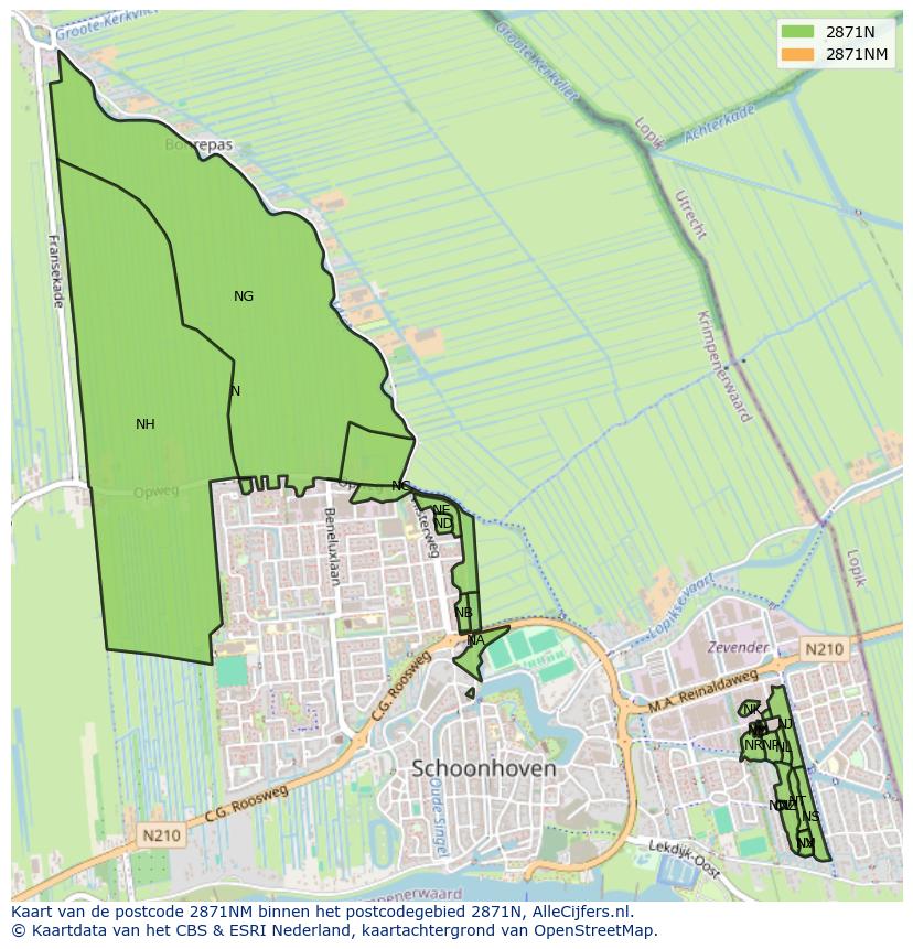 Afbeelding van het postcodegebied 2871 NM op de kaart.