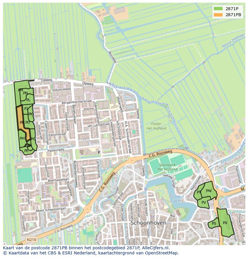 Afbeelding van het postcodegebied 2871 PB op de kaart.