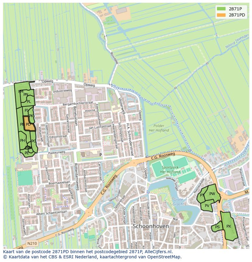 Afbeelding van het postcodegebied 2871 PD op de kaart.