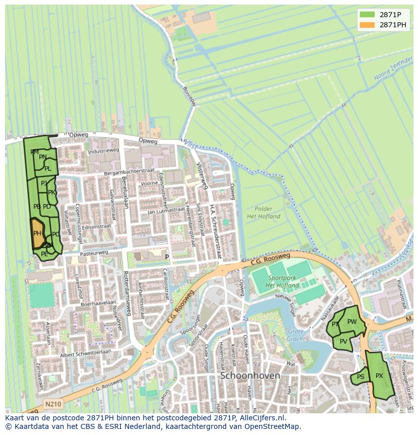 Afbeelding van het postcodegebied 2871 PH op de kaart.