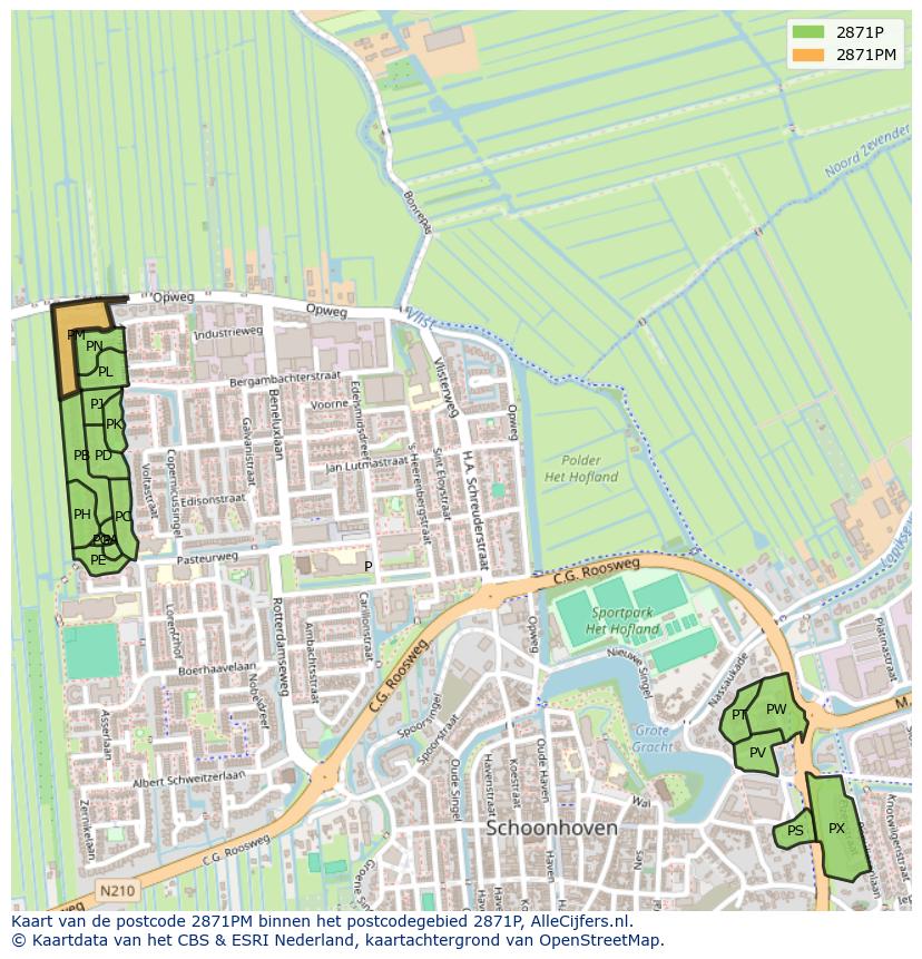 Afbeelding van het postcodegebied 2871 PM op de kaart.