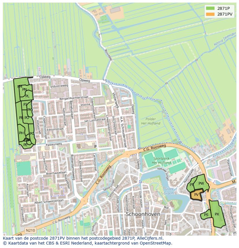 Afbeelding van het postcodegebied 2871 PV op de kaart.