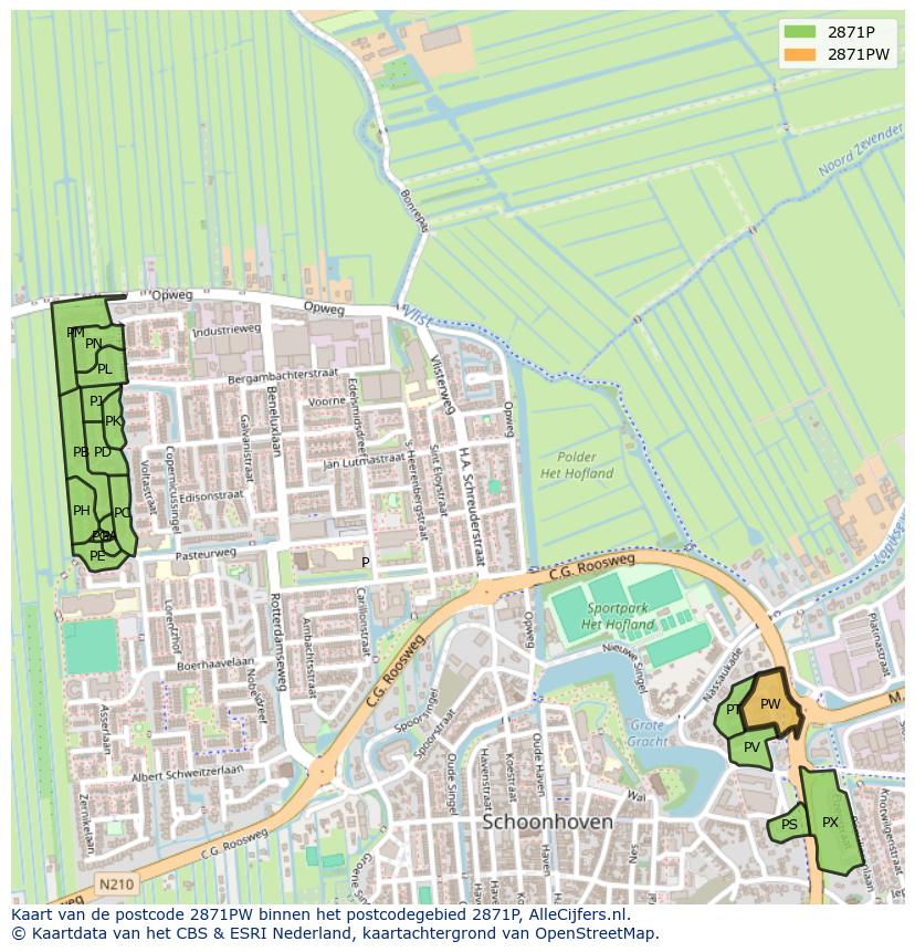 Afbeelding van het postcodegebied 2871 PW op de kaart.