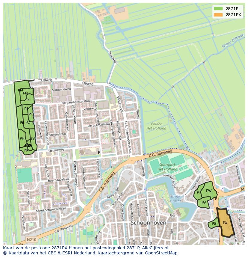Afbeelding van het postcodegebied 2871 PX op de kaart.