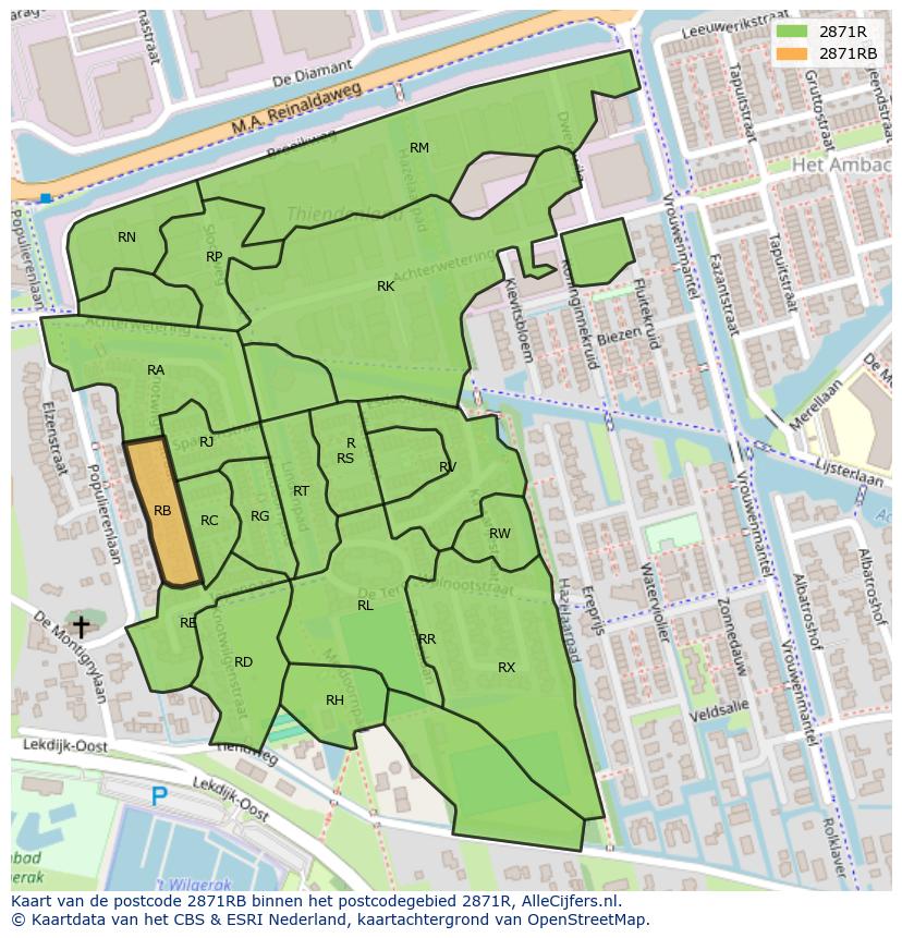 Afbeelding van het postcodegebied 2871 RB op de kaart.