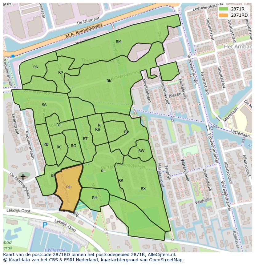 Afbeelding van het postcodegebied 2871 RD op de kaart.